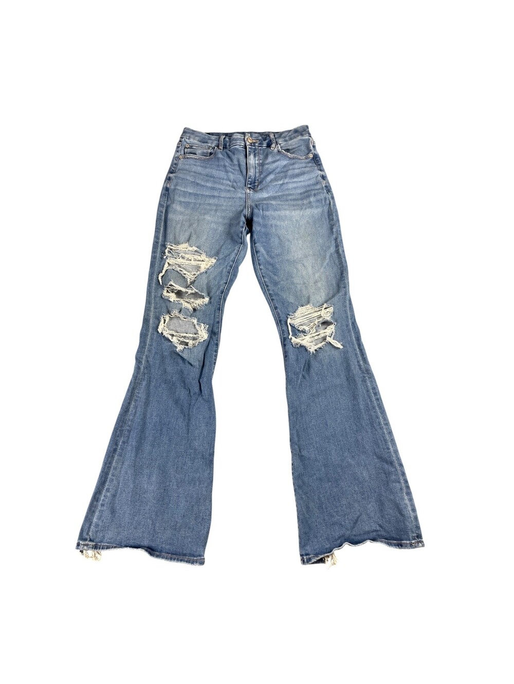 American Eagle Women's 10 Long Curvy Super High-Rise Flared Jeans Distressed